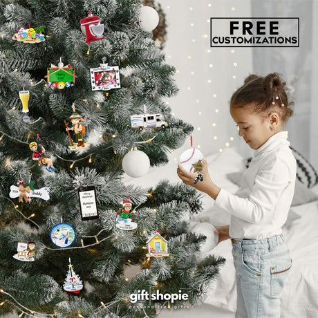 Child front of the christmas three showing Best Personalized Gifts 2025