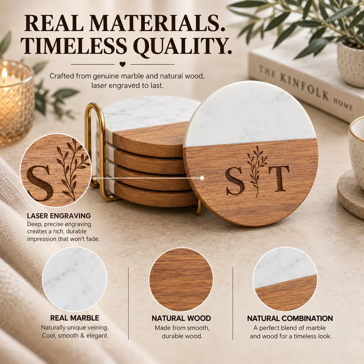Personalized Marble & Wood Coasters