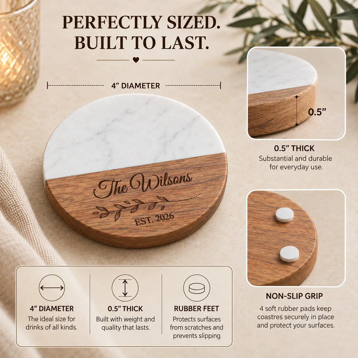 Personalized Marble & Wood Coasters
