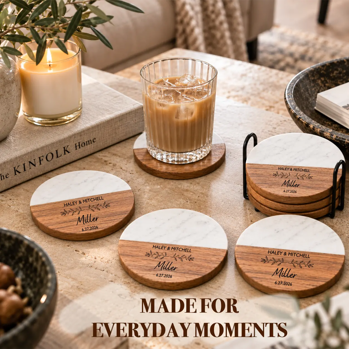 Personalized Marble & Wood Coasters
