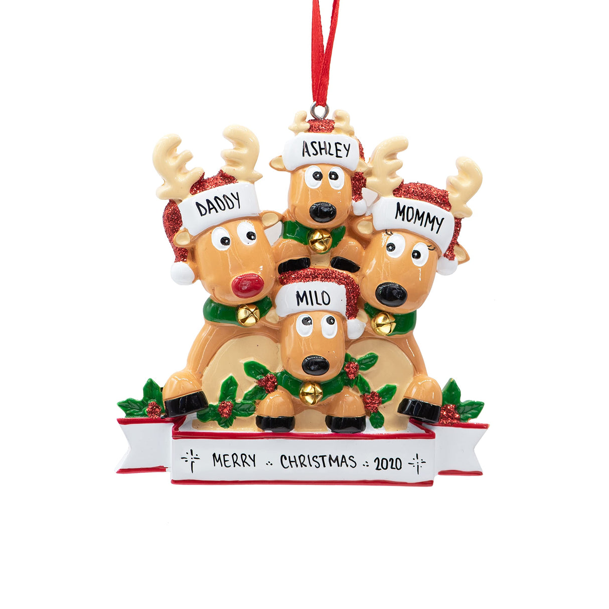 Personalized Reindeer Family of 4 Ornament for Christmas Tree