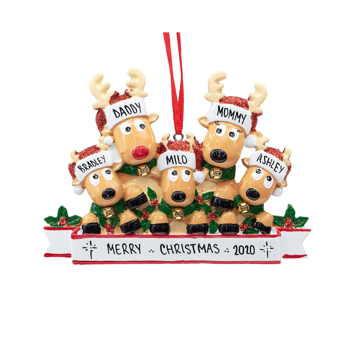Personalized Reindeer Family of 5 Ornament for Christmas Tree