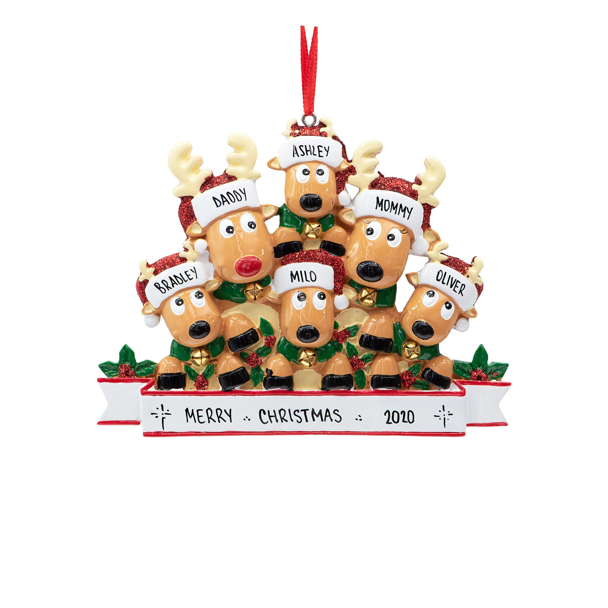 Personalized Reindeer Family of 6 Ornament for Christmas Tree