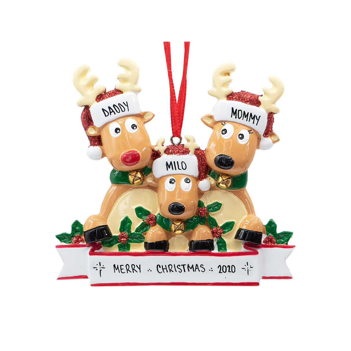 Personalized Reindeer Family of 3 Ornament for Christmas Tree