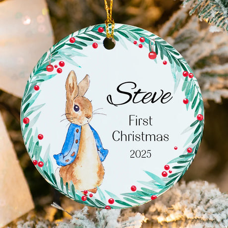 Back of the Bunny Boy ornament showing smooth white gloss finish