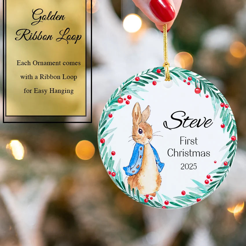 Custom Baby's First Christmas Bunny Ornament 2025