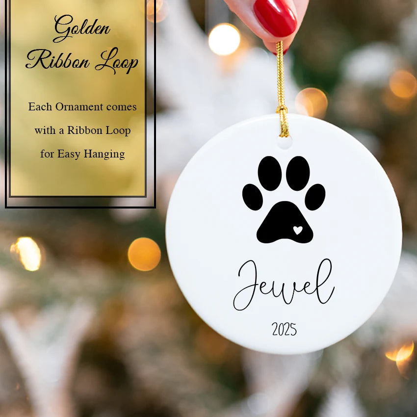 Custom Ceramic Pet Ornament / Dog Paw & Name