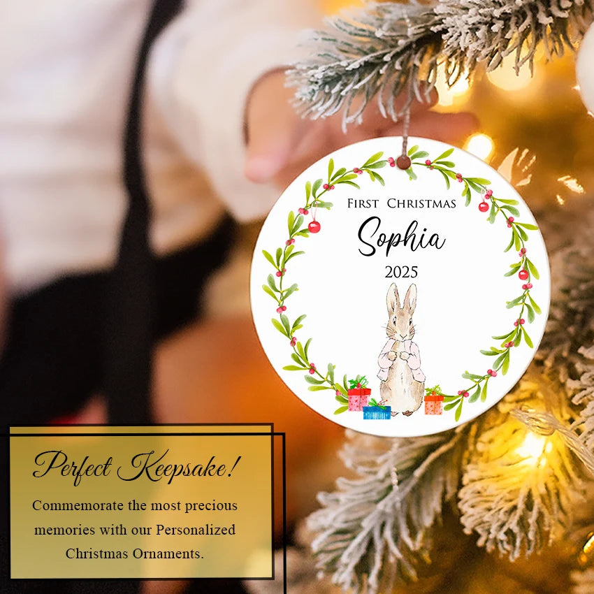 Personalized Baby’s First Christmas Bunny Ornament 2025