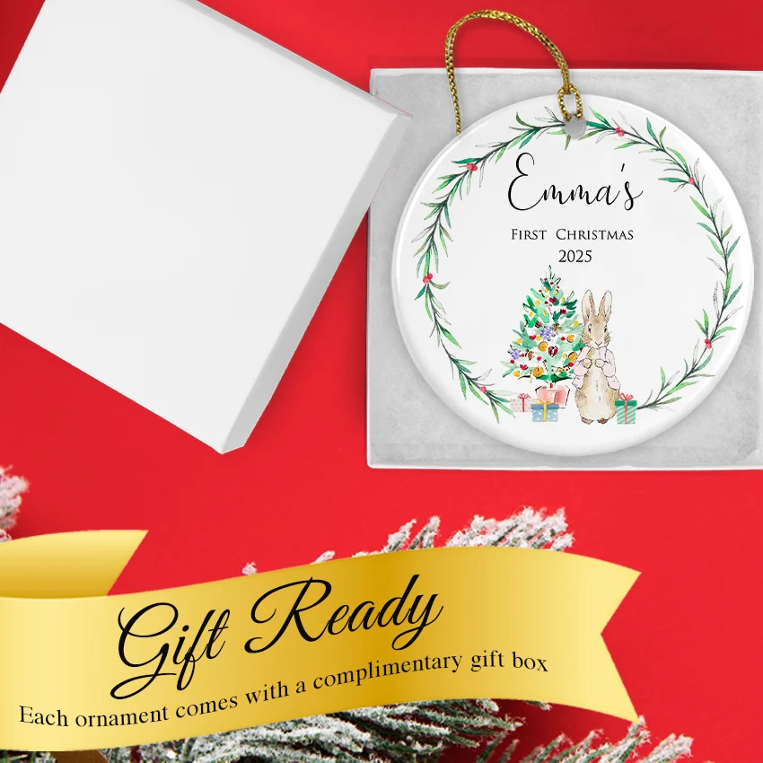 Personalized Baby’s First Christmas Bunny Ornament 2025