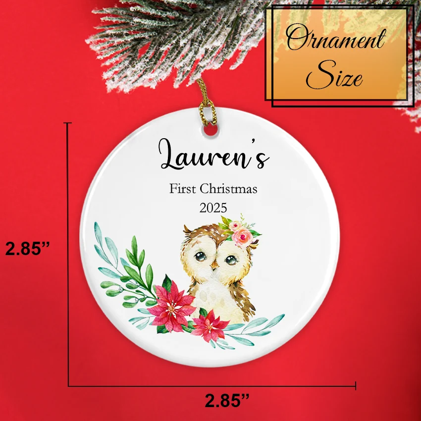 Personalized Baby's First Round Owl Christmas Ornament 2025