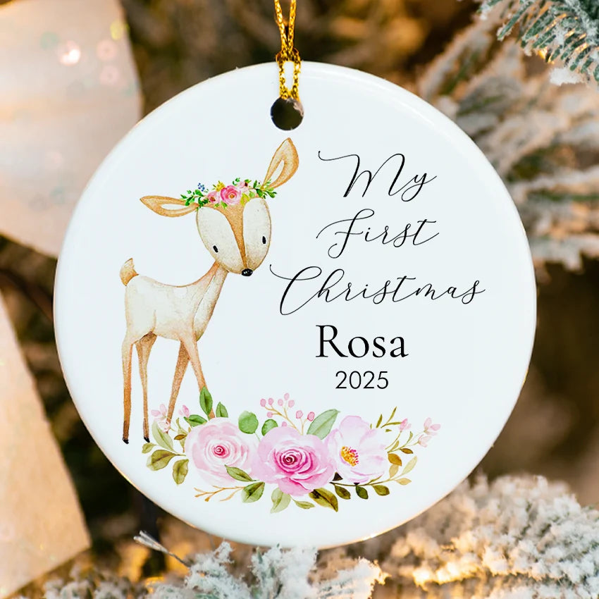 Customize Baby's First Xmas Tree Ornament 2025 Close up