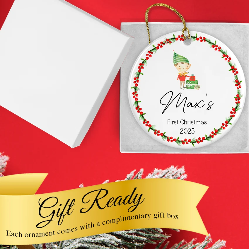 Personalized Baby's First Xmas Tree Ornament - 2025 in gift ready box