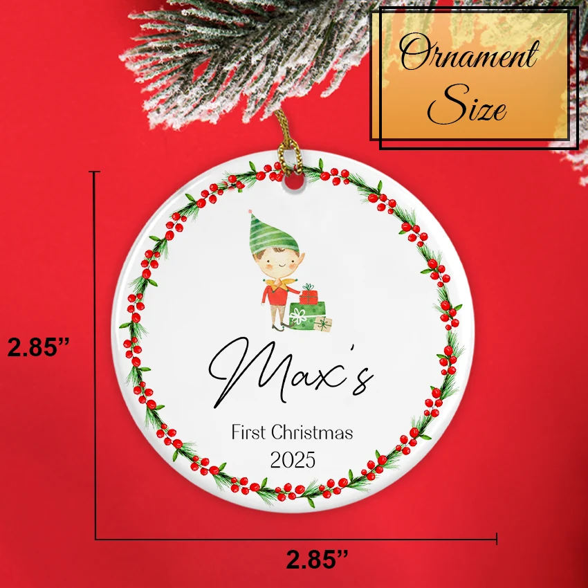 Personalized Baby's First Xmas Tree Ornament - 2025 size 2.85 2.85 inches