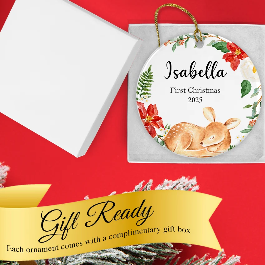 Personalized Fawn Baby’s First Christmas Ornament 2025