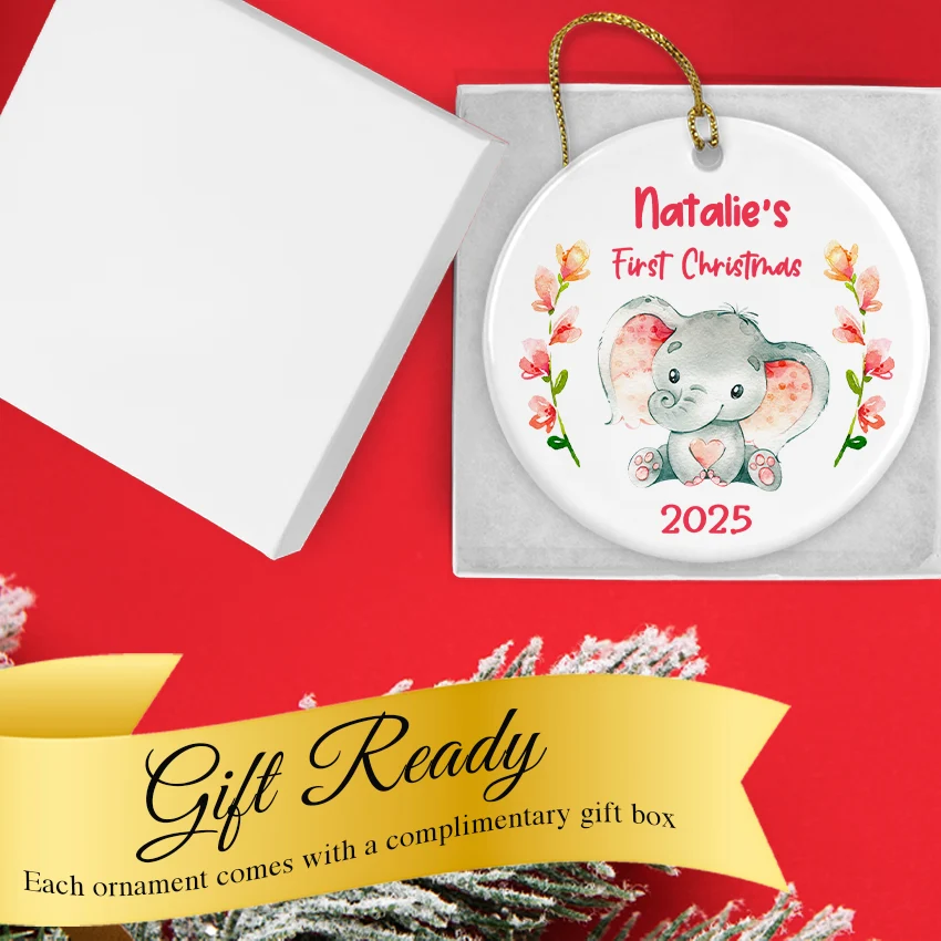 Customize Baby's First Christmas Elephant Ornament 2025