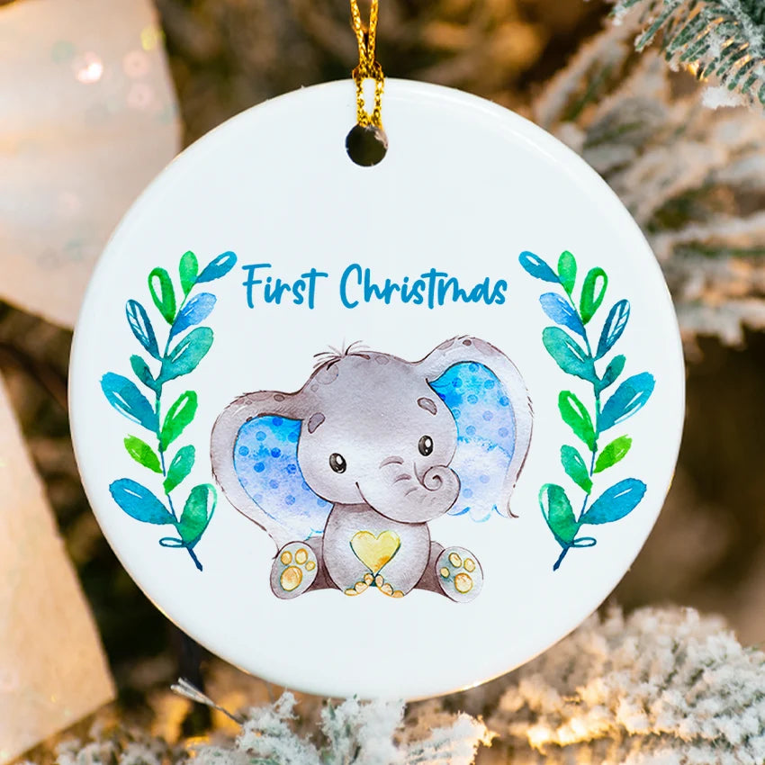 Personalized Baby's First Christmas Elephant Ornament 2025