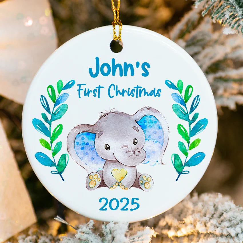 Personalized Elephant First Christmas Ornament Baby Elephant