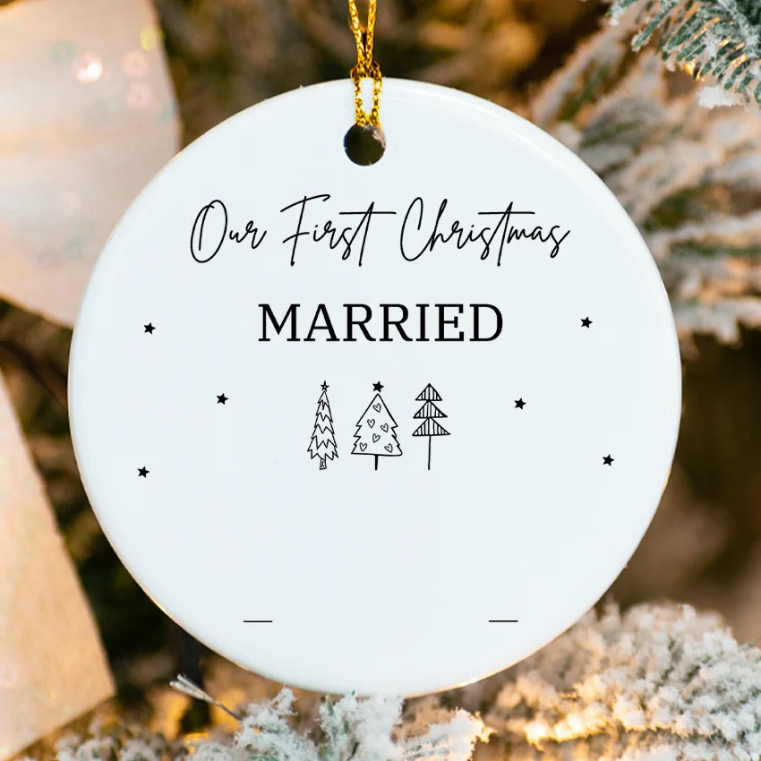Custom Our First Christmas Married Xmas Ornament 2025