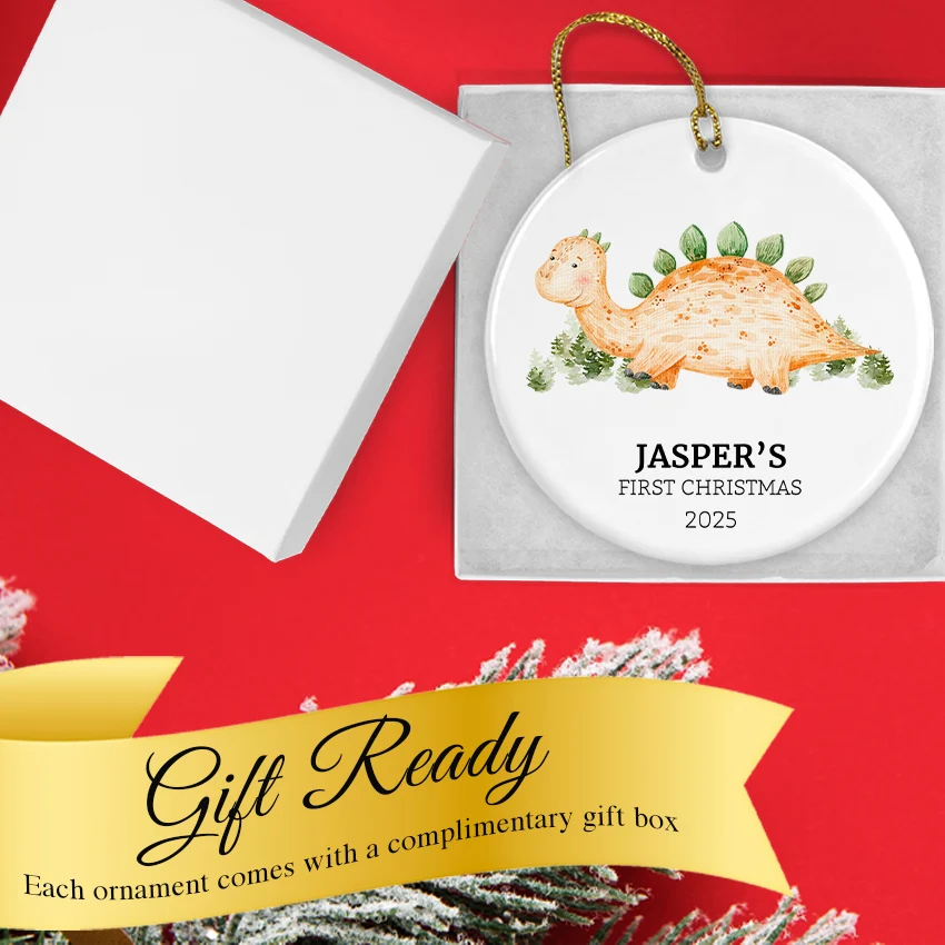 Custom Baby's First Christmas Dino Ornament 2025
