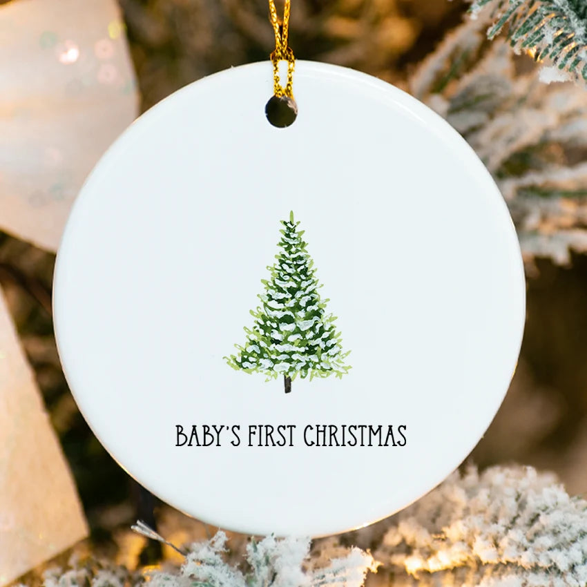 Customize Baby's First Christmas Round Ornament with Tree Design