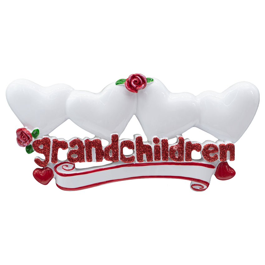 Personalized Grandchildren Christmas Ornament with 4 Hearts