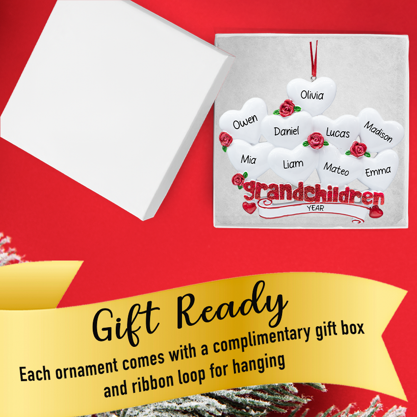 Personalized Grandchildren with 9 Hearts Christmas Ornament