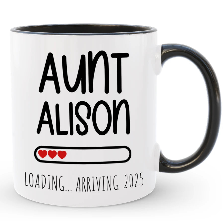 Custom Promoted to Aunt / Auntie Mug with Name, Baby Announcement Gift to Sister
