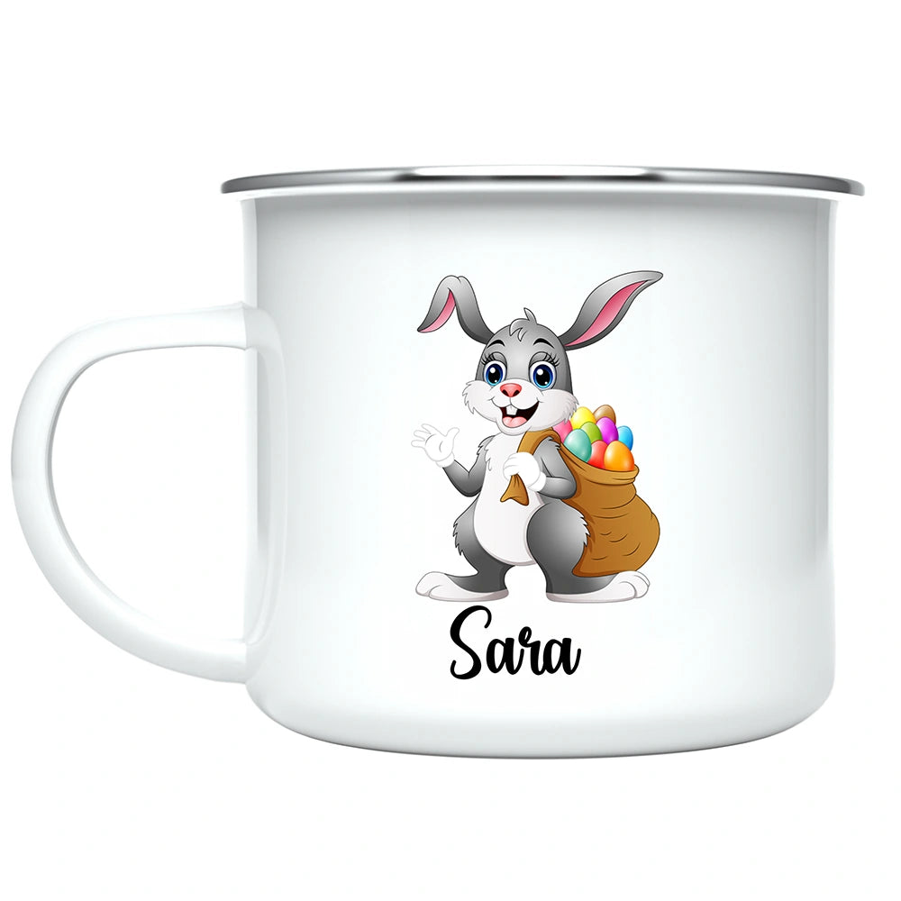 Detail of the easy-to-grasp bunny ear handle on the customized kids mug