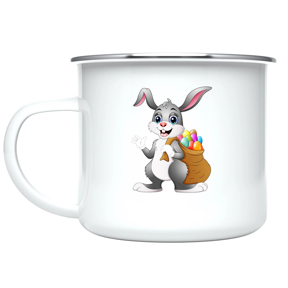 Close-up of bunny-face artwork printed on both sides of the custom kids hot chocolate mug