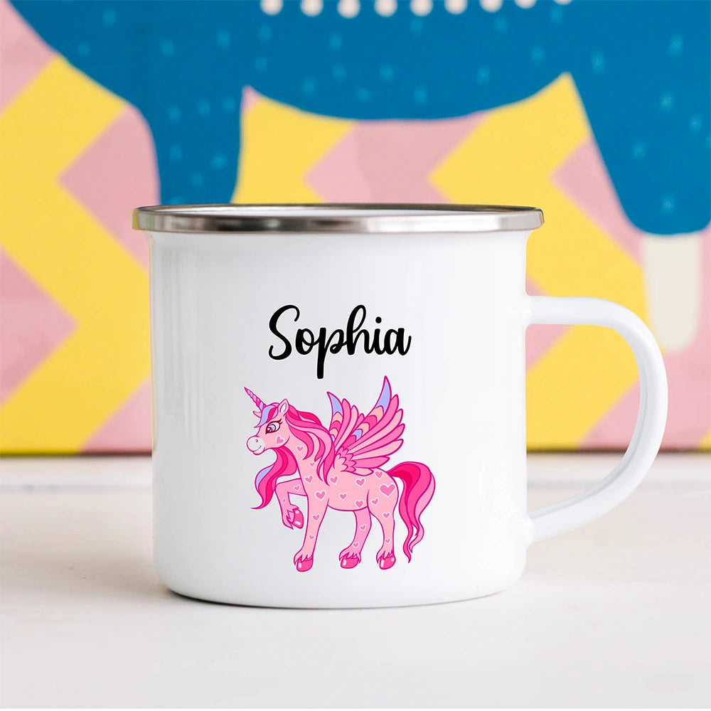 Personalized unicorn hot chocolate mug for kids with custom name