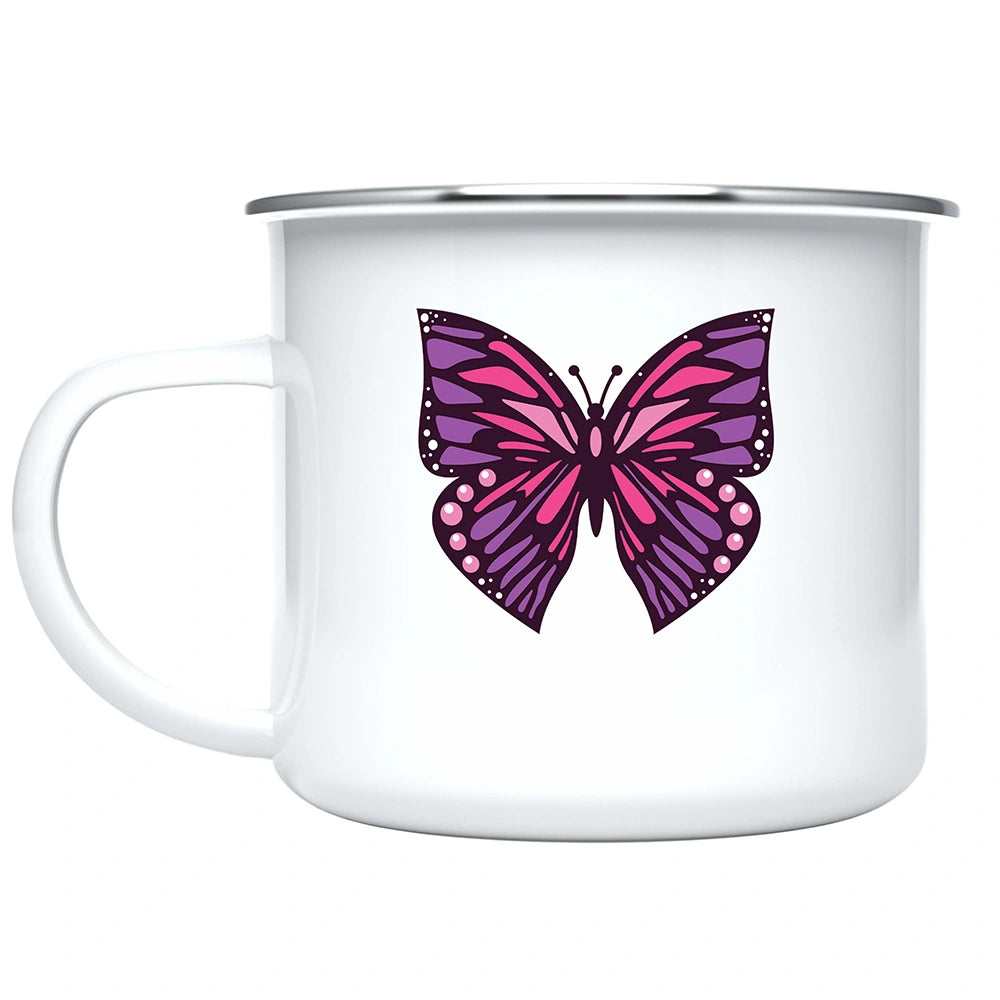 Close-up of vibrant butterfly artwork printed on both sides of the customized children mug
