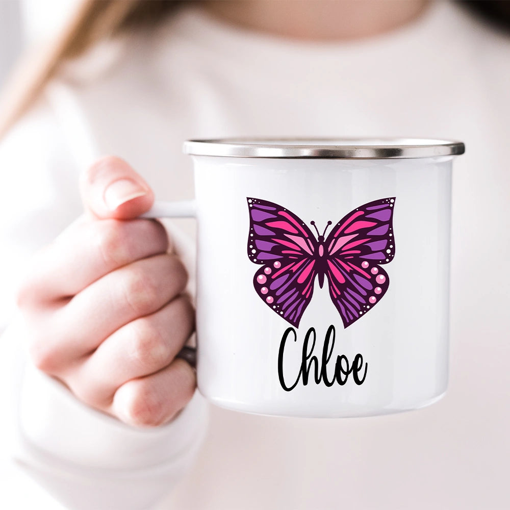 Butterfly custom kids mug held in a child's hand – perfect children’s mug gift
