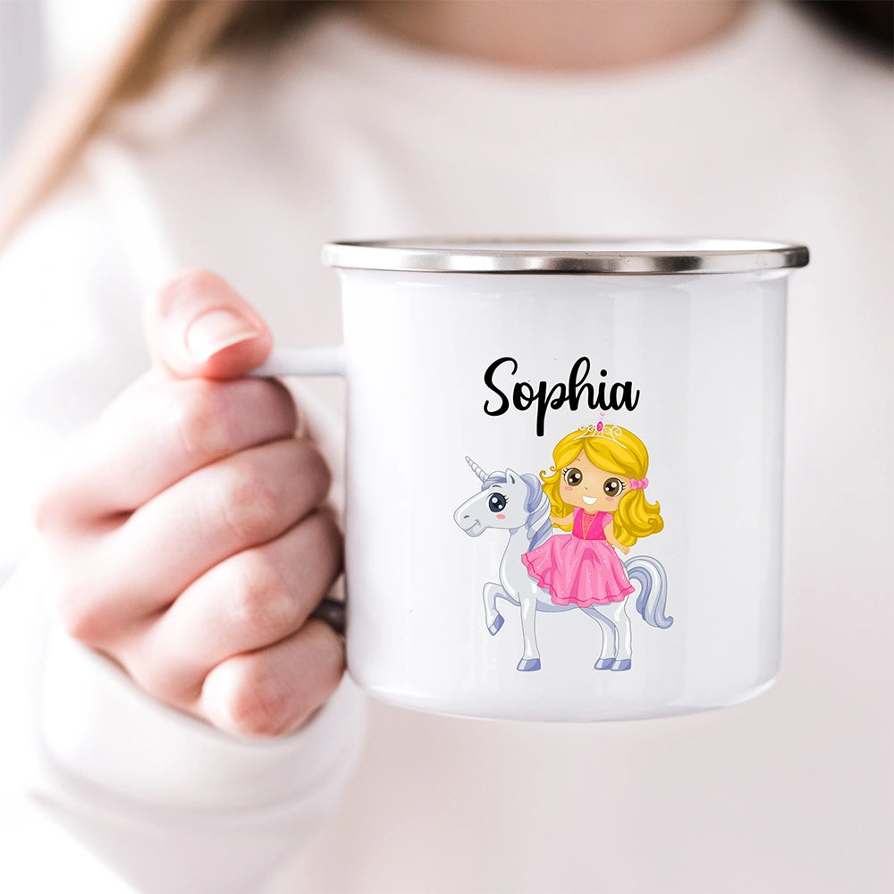 Personalized Princess & Unicorn mug held in a child's hand – perfect for toddlers