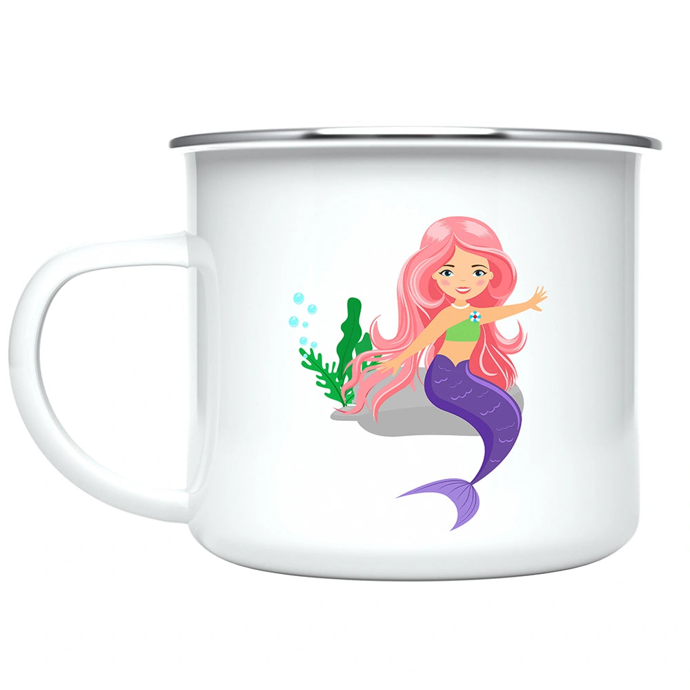 Close-up of vibrant mermaid artwork printed on both sides of the customized kids mug