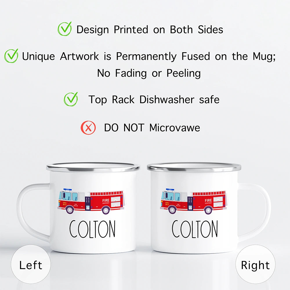 Care instructions for custom kids hot chocolate mug—dishwasher safe top rack recommended