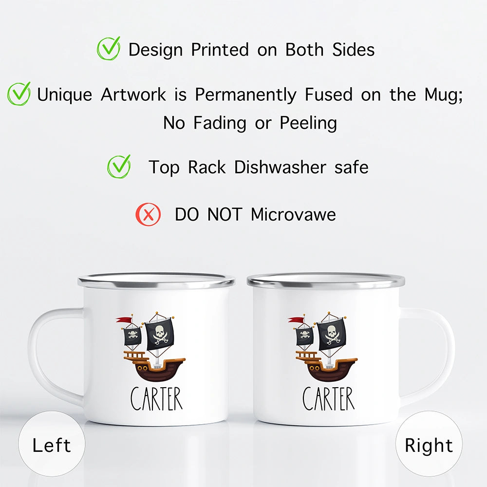 Custom Kids Mug for Boys, Pirate Ship Hot Chocolate Toddler Mug