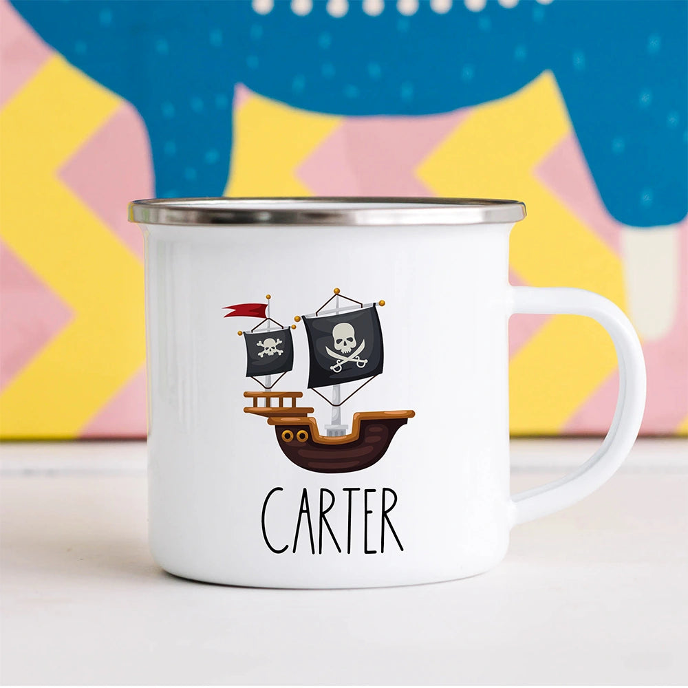 Custom Kids Mug for Boys, Pirate Ship Hot Chocolate Toddler Mug