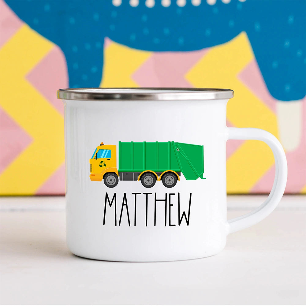 Garbage Truck kids mug with custom name – personalized unbreakable kids mug