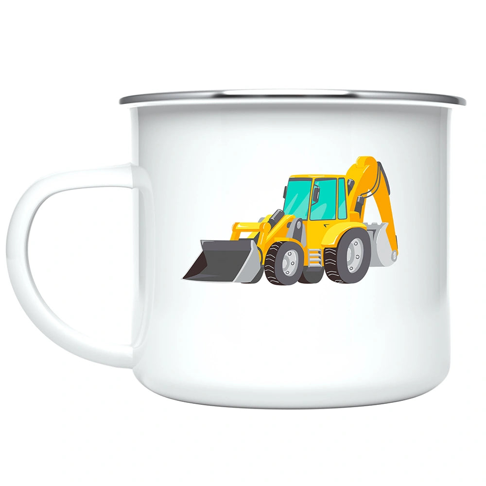 Detail of the easy-to-grasp enamel-coated stainless steel handle on the personalized kids mug