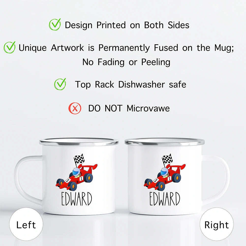 Care instructions for personalized kids mug—dishwasher safe top rack recommended