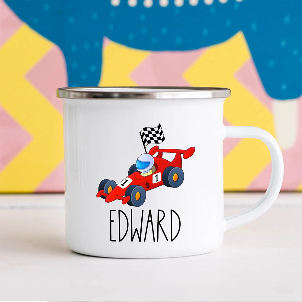 Custom F1 Car Hot Cocoa Mug for boys with personalized name