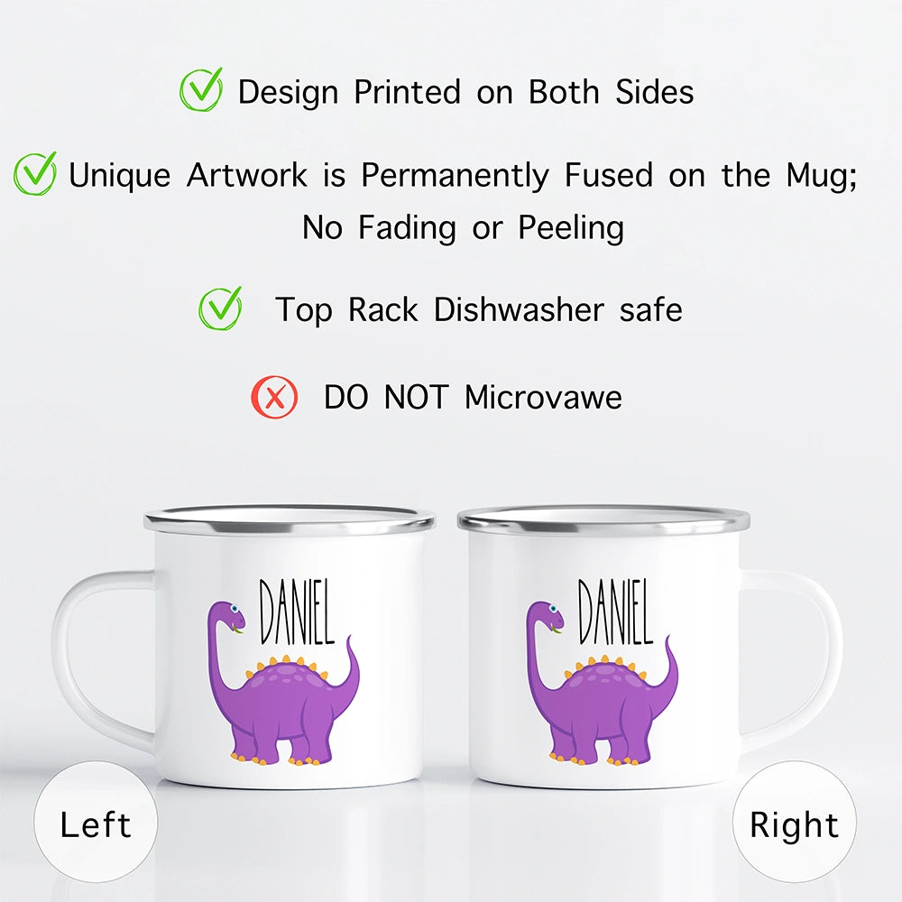 Care instructions graphic for custom kids mug—dishwasher safe top rack recommended