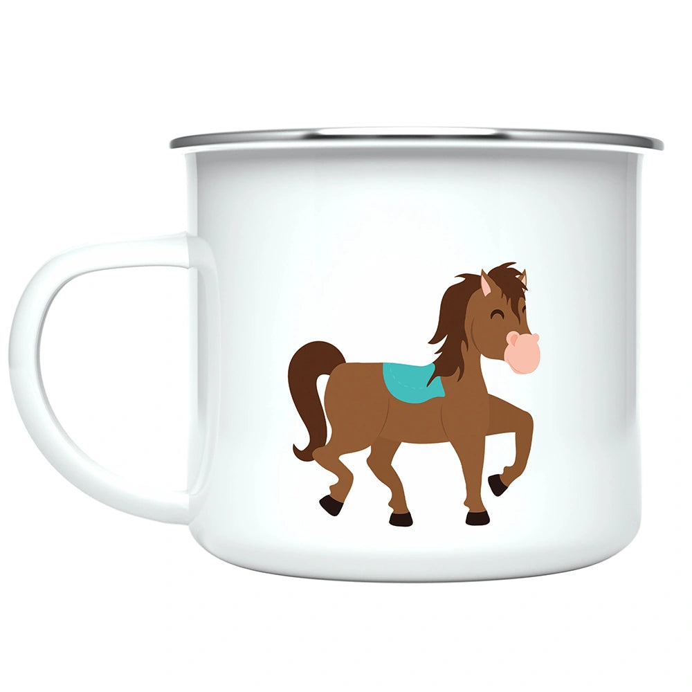 Close-up of vibrant horse artwork printed on both sides of the custom children mug