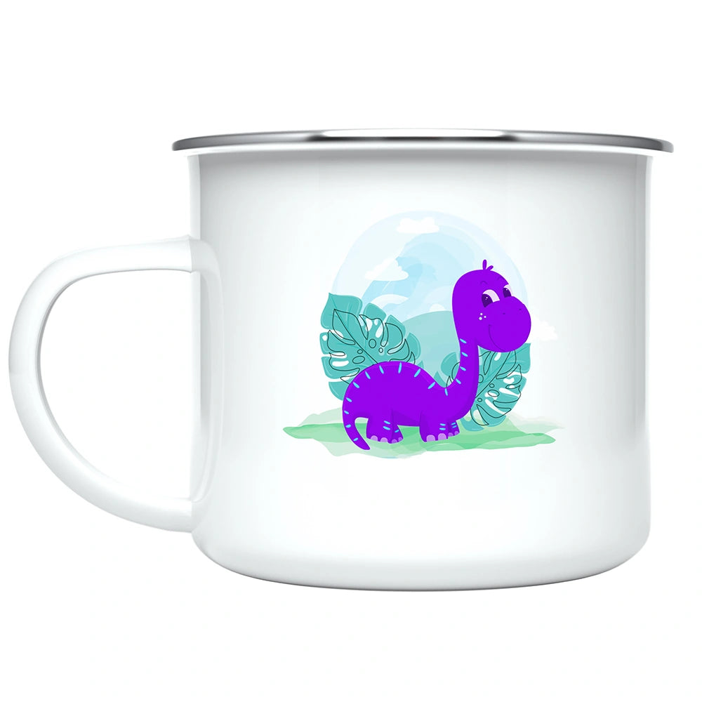 Close-up of vibrant dinosaur artwork printed on both sides of the child mug