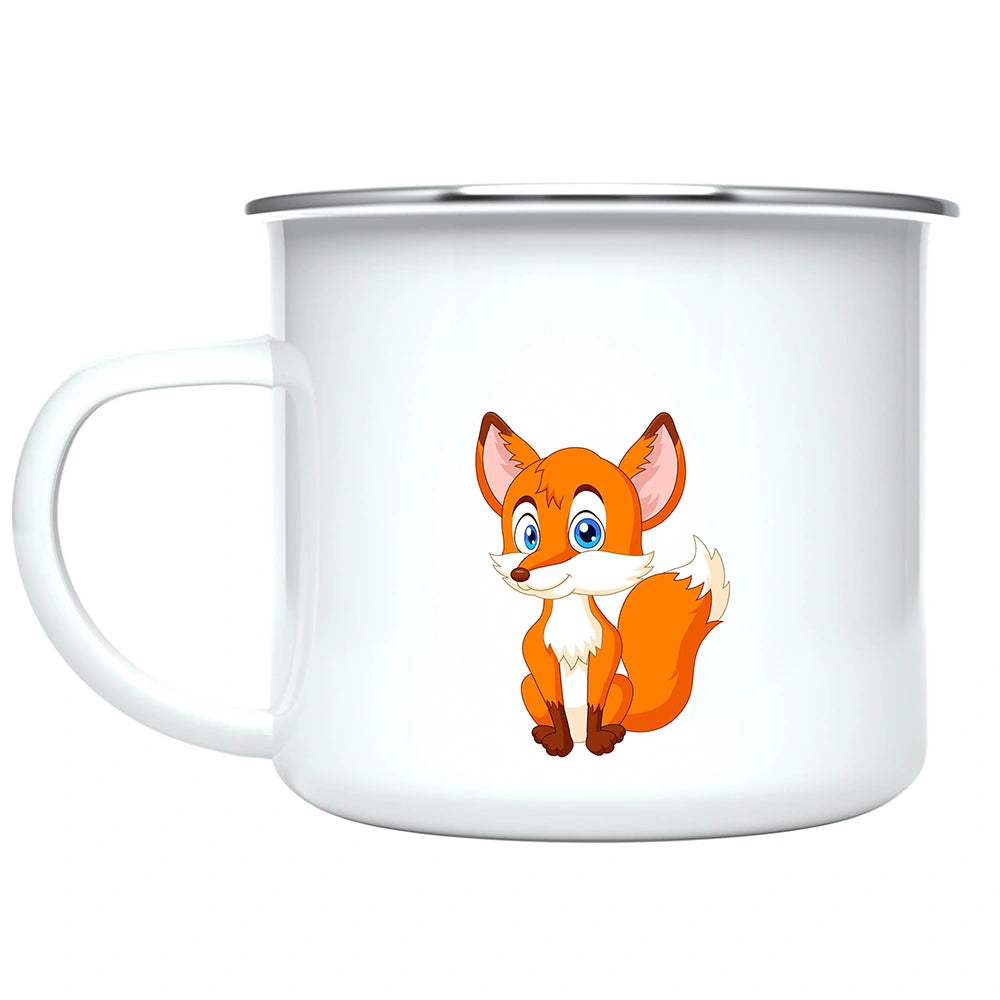 Close-up of vibrant fox artwork printed on both sides of the personalized kids mug