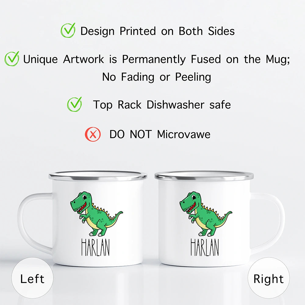 Custom Name Kids Mug for Boys & Girls, T-Rex Hot Chocolate Toddler Mug