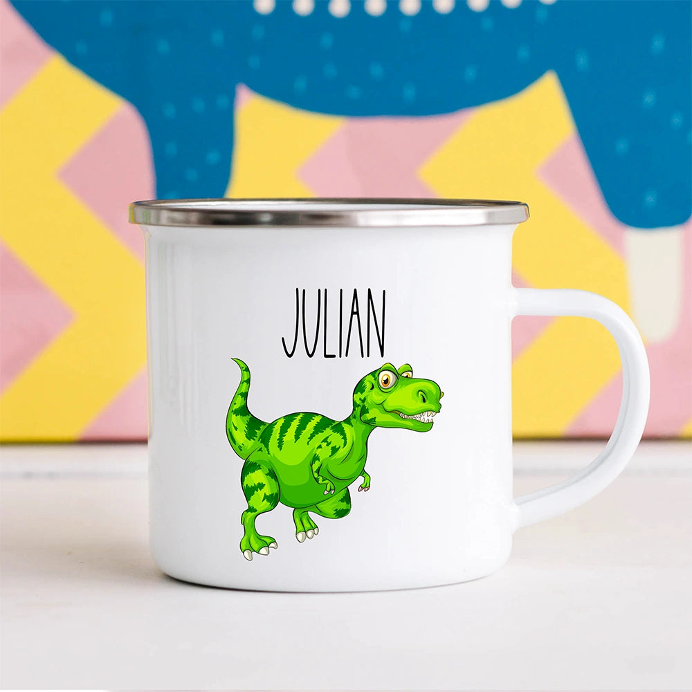 Detail of the shatterproof enamel-coated stainless steel handle on the custom kids mug