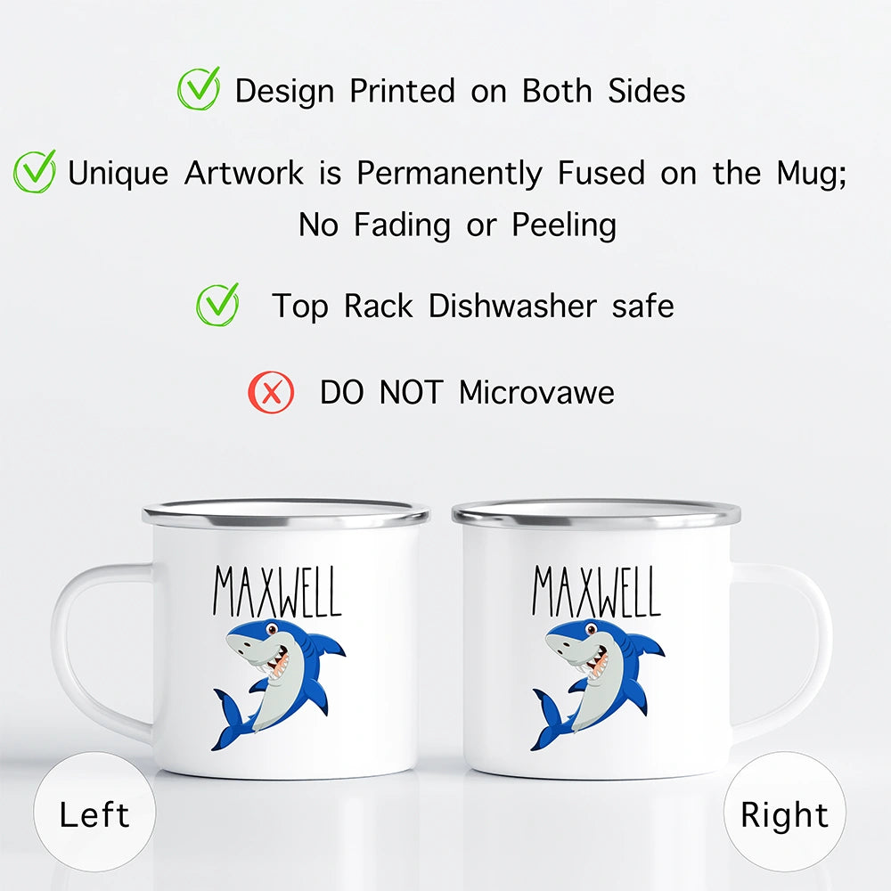 Care instructions for personalized kids mug—dishwasher safe top rack recommended