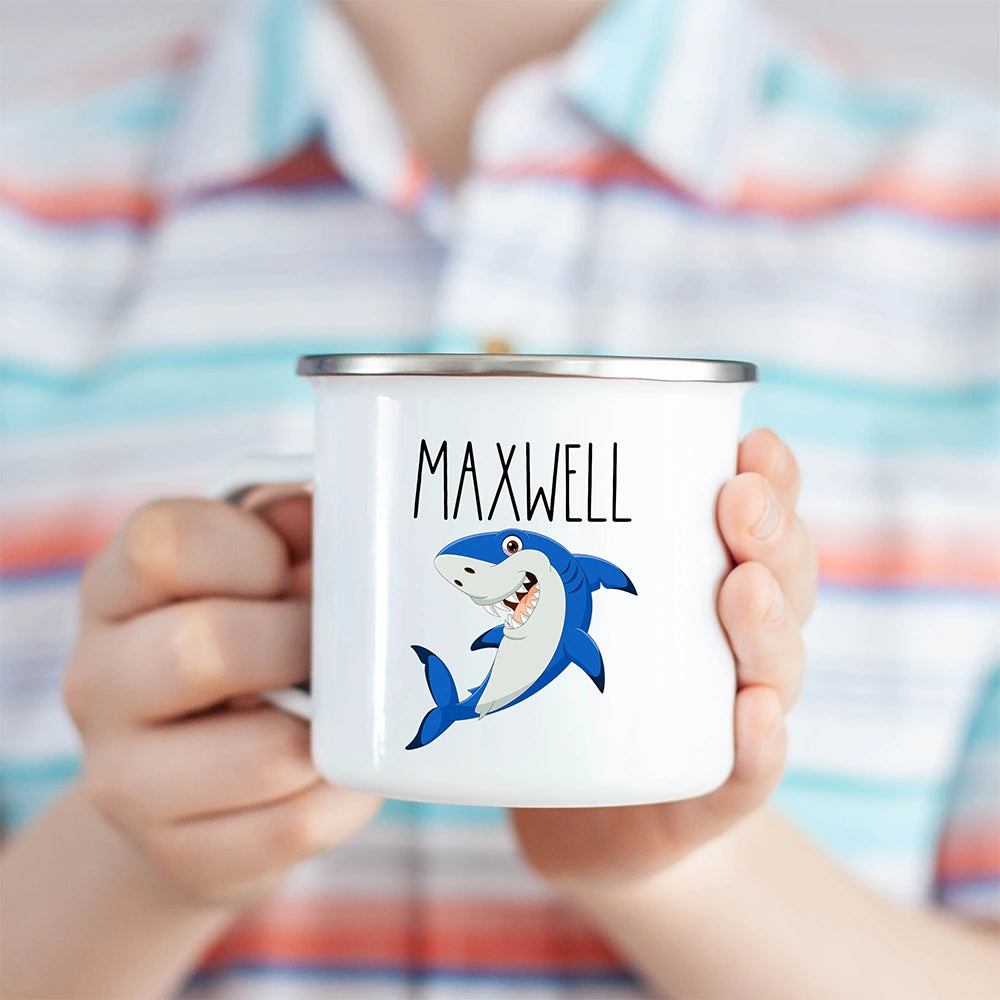 Customized Shark Hot Chocolate Mug held in a child's hand – perfect child mug