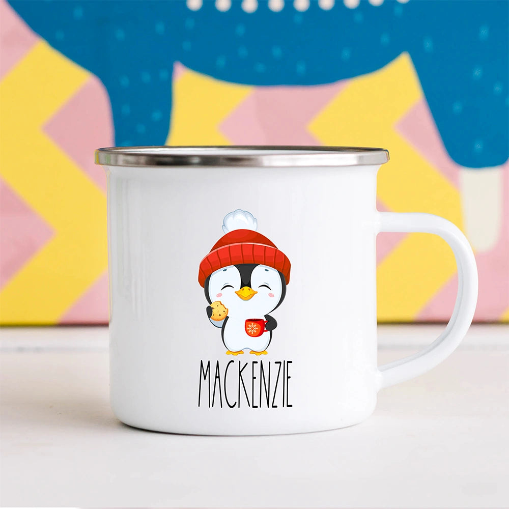 Customized Kids Mug with Name for Boys & Girls, Penguin Hot Chocolate Toddler Mug